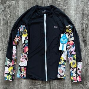 NWT O'Neill Full Zip Sun Shirt ✧ Black/Twiggy ✧ Size S